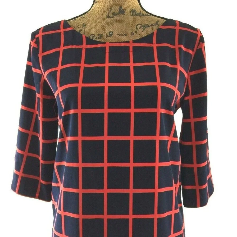 NEW Gap Dress Small red navy blue geometric stripe shift 3/4 sleeve Tunic NWT‎